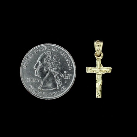 Real 10K Yellow Gold Diamond Cut Cross Pendant - Picture 3 of 6